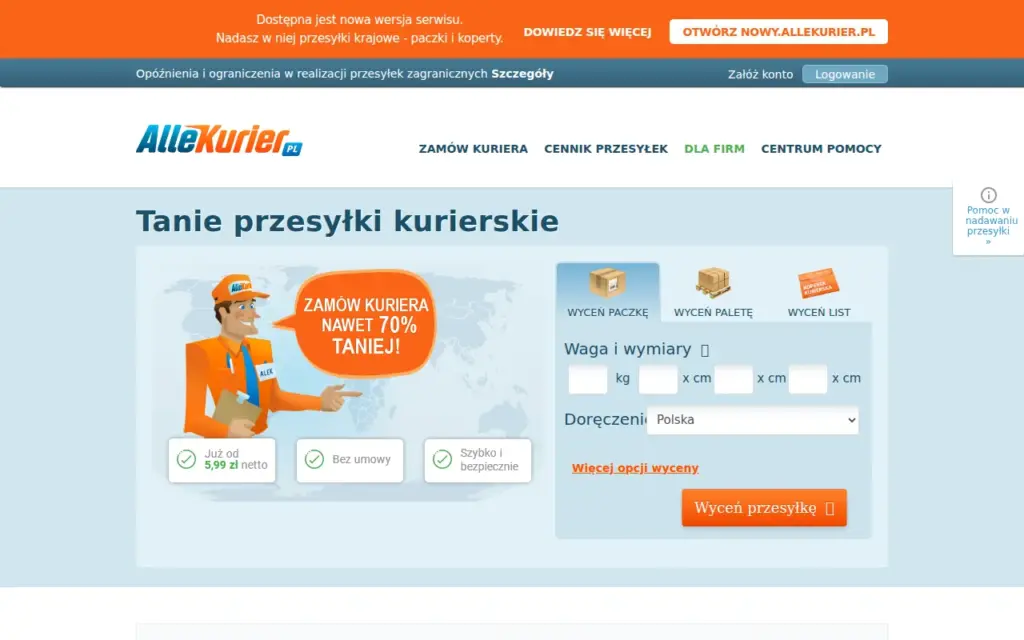AlleKurier — strona produktu na stronie producenta (zrzut ekranu)