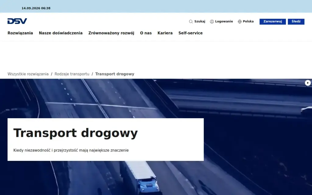 DSV (dawniej DB Schenker) — strona produktu na stronie producenta (zrzut ekranu)