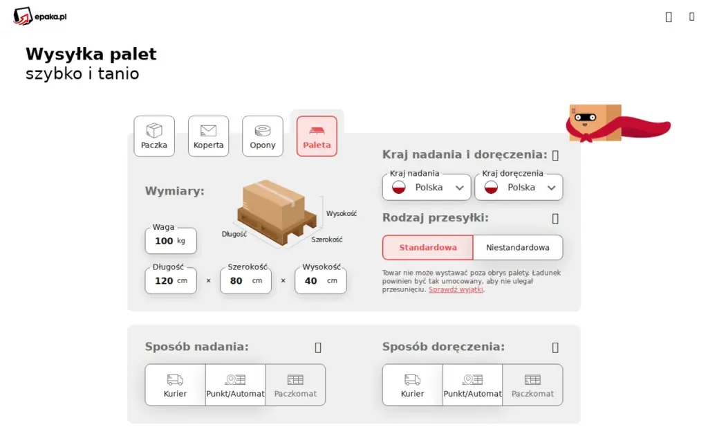 Epaka (wysyłka palet) — strona produktu na stronie producenta (zrzut ekranu)