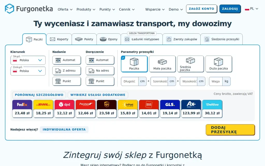 Furgonetka — strona produktu na stronie producenta (zrzut ekranu)