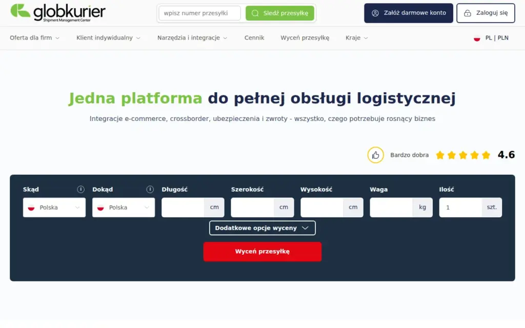 GlobKurier — strona produktu na stronie producenta (zrzut ekranu)
