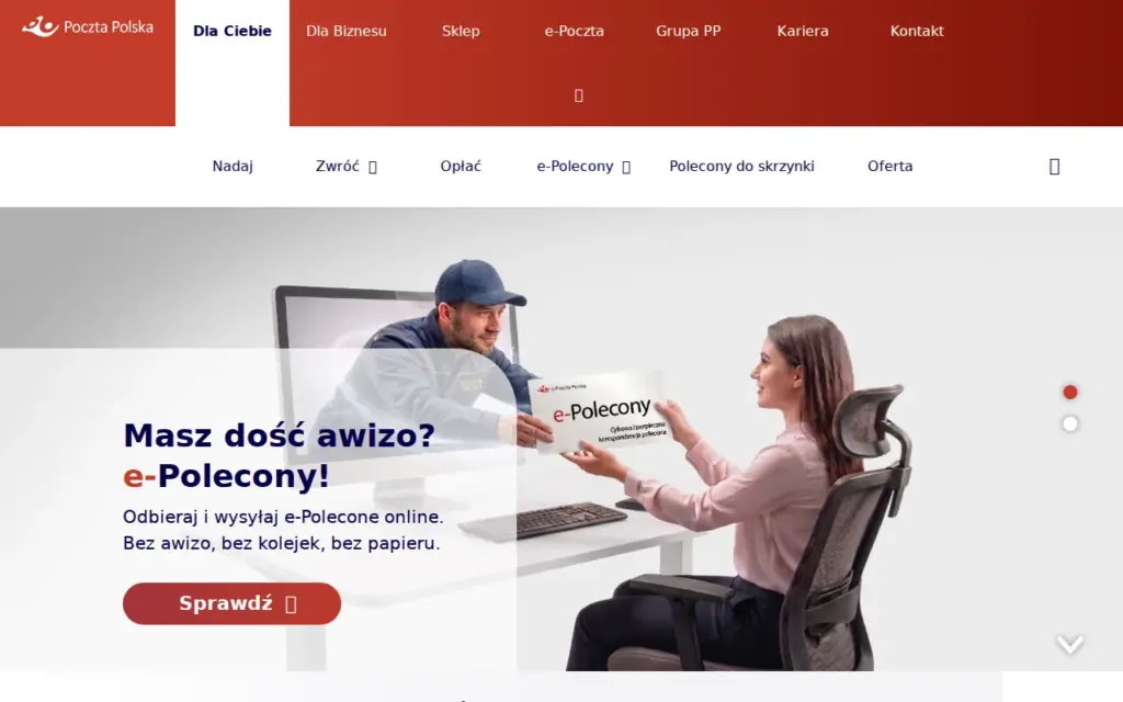 Poczta Polska — strona produktu na stronie producenta (zrzut ekranu)