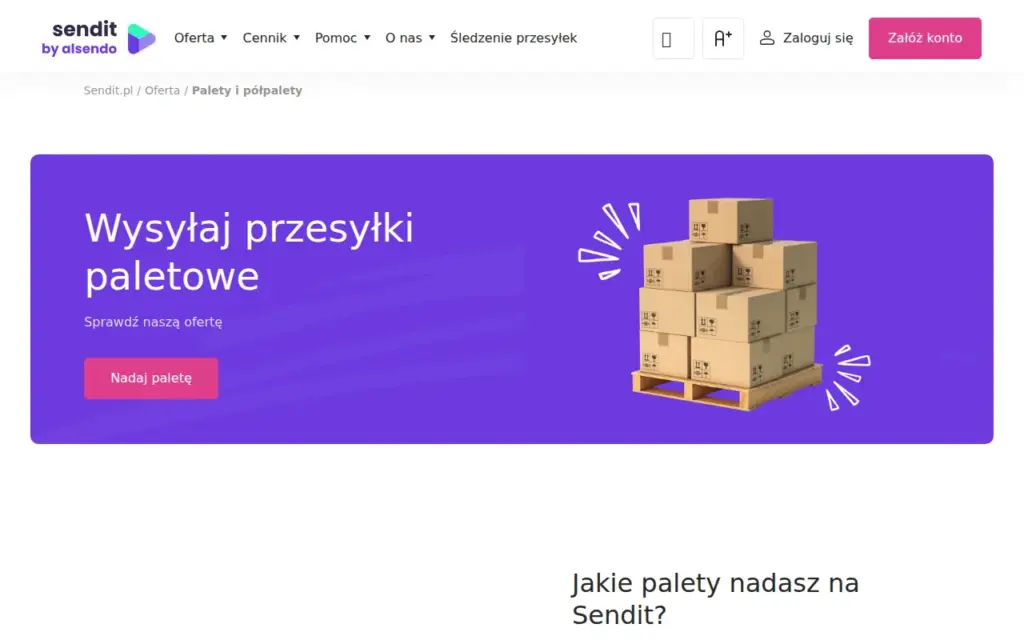 Sendit (palety i półpalety) — strona produktu na stronie producenta (zrzut ekranu)